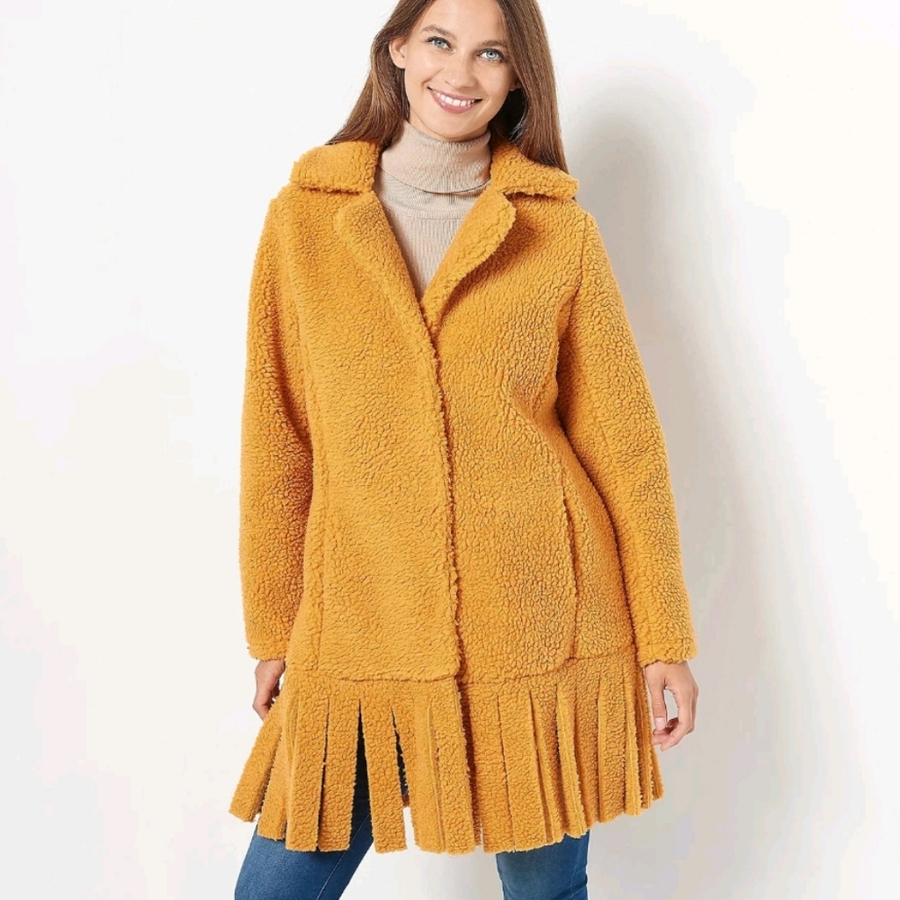 Attitudes by Renee Global Illusions Sherpa Coat Spicy Mustard Plus